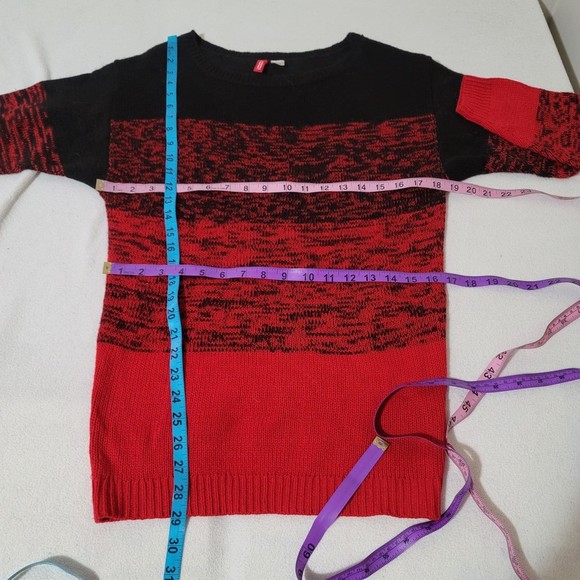 H&M Oversized Sweater Knit Colorblock Ombre Red Black xs - Picture 8 of 10